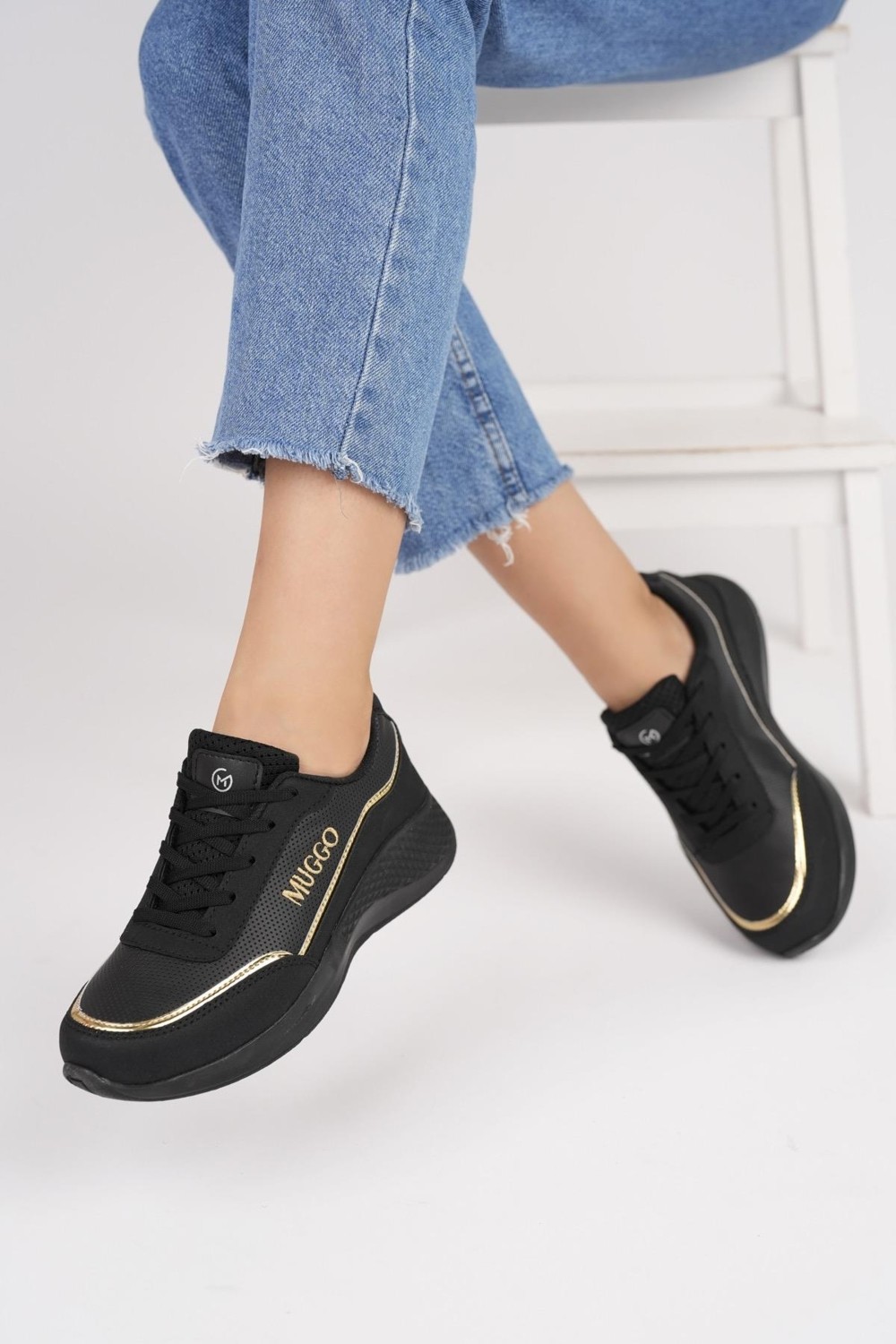 Muggo Happy Garantili Kadın Ortopedik Günlük Bağcıklı Şık Rahat Sneaker Spor Ayakkabı görsel 2