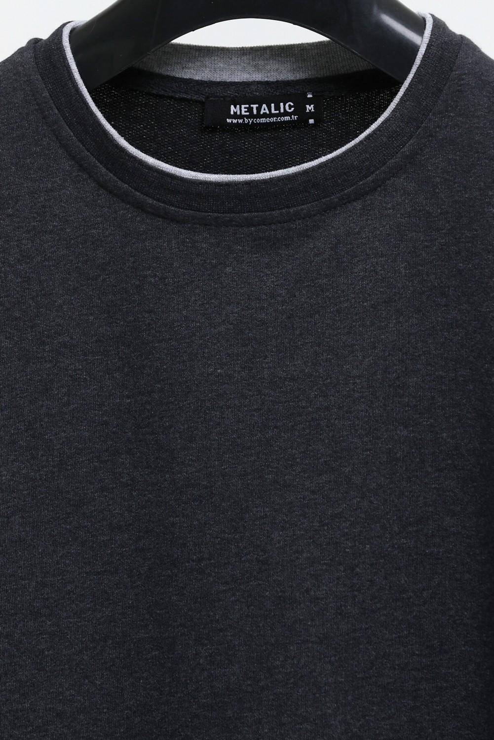 Mmetalic Erkek Siyah Çift Bisiklet Yaka Standart Rahat Kesim Sweatshirt görsel 4