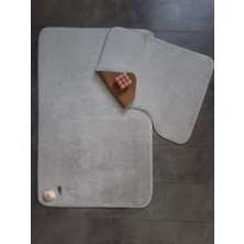 Teksev Ultrasoft Düz Gümüş Gri 2'li Banyo Halısı Paspası Seti Kaymaz Deri Tabanlı Yıkanabilir Klozet Takımı
