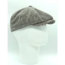 Shopiolog Kışlık Kaşe Yünlü Bej Balıksırtı Desenli 8 Parçalı Irish Stili Peaky Blinders Kasket Şapka