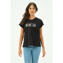 Rich Siyah Kadın Rich Nakışlı Tişört Tshirt