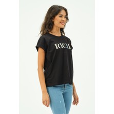 Rich Siyah Kadın Rich Nakışlı Tişört Tshirt