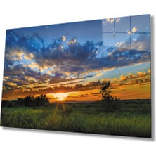 Eliza Home  Gün Batımı Manzarasında Ağaç Yeşil Cam Tablo