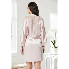 Pierre Cardin Saten Dantelli Gecelik Sabahlık Takım 4280 Pudra