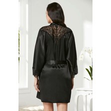 Pierre Cardin Saten Dantelli Gecelik Sabahlık Takım 4280 Siyah