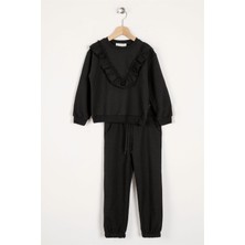 Zepkids Kız Çocuk Siyah Renkli Fırfır Detaylı Ikili Takım