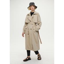 Manuka Düğmeli Kruvaze Trençkot Bej