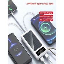 ÇELİKWORK 10.000 Mah Güneş Enerjli Solar Powerbank LED Fenerli 2xusb, Lcd, Usb, Mikro, Lightning, Type-C