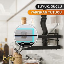 Bino Mutfak Rafı 2'li Set Yapışkanlı Lüks Modern Siyah Metal Baharatlık Rafı Organizer Düzenleyici