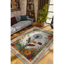 Homshtag Art Deco Karahindiba Vintage Halı Görünümlü Dijital Baskı Renkli Halı,Rustik Çiçekli Halı