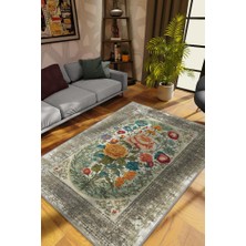 Homshtag Art Deco Bahar Çiçeği Vintage Halı Görünümlü Dijital Baskı Renkli Halı,Rustik Çiçekli Halı