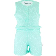 Boumini Kolsuz Beli Lastikli Şort Tulum Salopet Üçgenler Mint