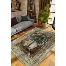 Homshtag Art Deco Palmiye Ağacı Vintage Halı Görünümlü Dijital Baskı Renkli Halı,Rustik Çiçekli Halı