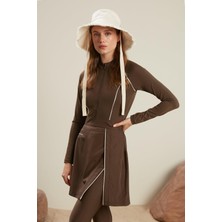 Manuka Tesettür Biyeli Mayo Etek Kahverengi