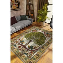 Homshtag Art Deco Ihlamur Ağacı Vintage Halı Görünümlü Dijital Baskı Renkli Halı,Rustik Çiçekli Halı