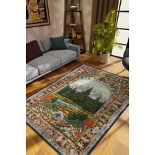Homshtag Art Deco Ladin Ağacı Vintage Halı Görünümlü Dijital Baskı Renkli Halı,Rustik Çiçekli Halı