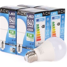 Ack 9W LED Ampul 4000K Günışığı  E27 4'lü Eko Paket