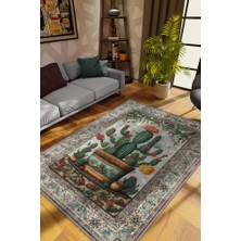 Homshtag Art Deco Kaktüs Vintage Halı Görünümlü Dijital Baskı Renkli Halı,Rustik Çiçekli Halı