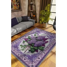 Homshtag Art Deco Leylak Çiçeği Vintage Halı Görünümlü Dijital Baskı Mor Halı,Rustik Çiçekli Halı