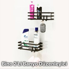 Bino Banyo Düzenleyici Şampuanlık Sabunluk 2 Li Set Lamalı Yapışkanlı 4 Askılı Duş Rafı Organizer