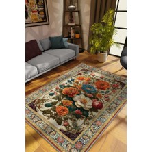 Homshtag Art Deco Renkli Çiçekler Vintage Halı Görünümlü Dijital Renkli Halı,Rustik Çiçekli Halı