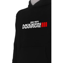 Ors Trend Call Of Duty Modern Warfare 3 Baskılı 3 Iplik Unisex Siyah Kapişonlu Sweatshirt