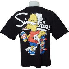 Simpsons Erkek Yuvarlak Yakalı Baskılı Kısa Kollu Siyah Tişört Ety-Sms
