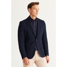 ALTINYILDIZ CLASSICS Erkek Lacivert Slim Fit Dar Kesim Mono Yaka Desenli Ceket