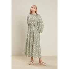 Manuka Viskon Balon Kol Elbise Etnik Çağla