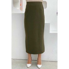 Bym Fashion Bel Lastikli Likralı Kalem Etek 1074 Haki