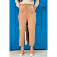 Bym Fashion Büyük Beden Fermuarlı Cep Detaylı Kalem Pantolon 0201-1 Taba