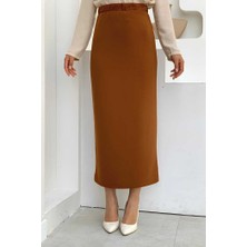 Bym Fashion Bel Lastikli Likralı Kalem Etek 1074 Taba