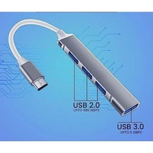 Eco Center Type-C Grişli USB Çoklayıcı, JH-112 Type-C - 4 USB Girişli USB Çoğaltıcı, USB Hub USB 3.0 4-Port Hub