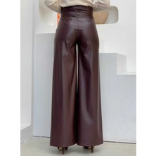 Bym Fashion Fermuarlı Düğme Detaylı Deri Cepli Pantolon 0253 Bordo