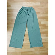 Betimoda Kadın Beli Lastikli Bol Paça Oversize Bürümcük Kumaş Uzun Hardal Pantolon