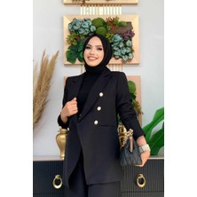 Bym Fashion Bym Düğme Detay Blazer Ceket Bol Pantolon Takım 8302 Siyah