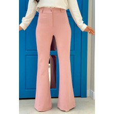 Bym Fashion Bel Fermuarlı İspanyolpaça Pantolon 0231 Pudra