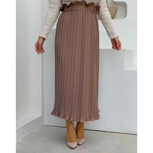 Bym Fashion Kalın Lastikli Piliseli Düz Etek 1143 Vizon