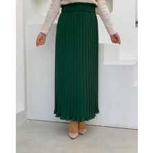 Bym Fashion Kalın Lastikli Piliseli Düz Etek 1143 Zümrüt