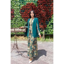 Bym Fashion Pelerin Kol Görünümlü Düz Astarlı Ceket 7666 Zümrüt