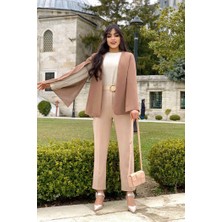 Bym Fashion Pelerin Kol Görünümlü Düz Astarlı Ceket 7666 Vizon