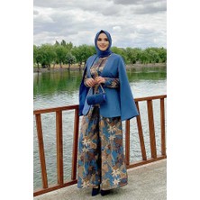 Bym Fashion Pelerin Kol Görünümlü Düz Astarlı Ceket 7666 İndigo