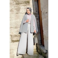 Bym Fashion Pelerin Kol Görünümlü Düz Astarlı Ceket 7666 Gri