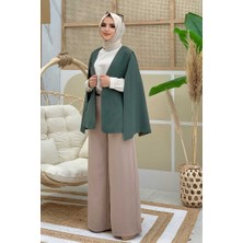 Bym Fashion Pelerin Kol Görünümlü Düz Astarlı Ceket 7666 Mint