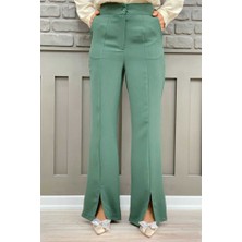 Bym Fashion Fermuarlı Yırtmaç Detaylı Cepli Krep Pantolon 0271 Mint