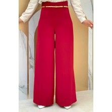 Bym Fashion Fermuarlı Kemer Aksesuarlı Pantolon Etek 0125 Bordo