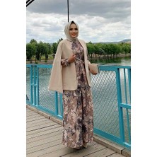 Bym Fashion Pelerin Kol Görünümlü Düz Astarlı Ceket 7666 Taş