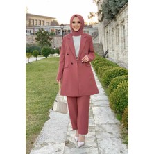 Bym Fashion Bym Düğme Detaylı Kısa Ceket Pantolon Takım 8352 Gül Kurusu