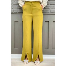 Bym Fashion Fermuarlı Yırtmaç Detaylı Cepli Krep Pantolon 0271 Hardal