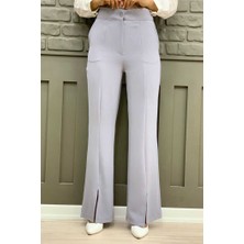 Bym Fashion Fermuarlı Yırtmaç Detaylı Cepli Krep Pantolon 0271 Gri